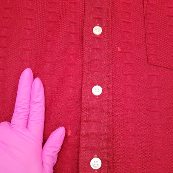 Vintage 70s Disco Hippie Button Shirt M/L 21x29 Red Textured - Picture 7 of 13